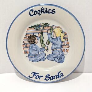 Vtg Louisville Stoneware "Cookies For Santa" Plate Boy & Girl Hanging Stockings